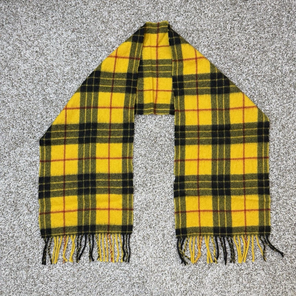 VTG Ingles Buchan Lambswool Tartan Scarf Yellow Plaid Made Scotland Fringe Wrap